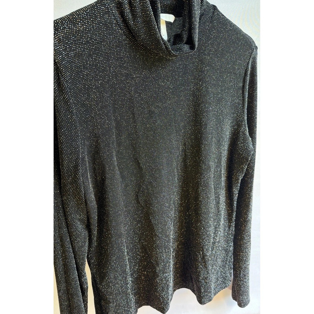 HM Black Silver Metallic Shimmer Mock Neck Top Long Sleeve NWOT Womens Size XL
